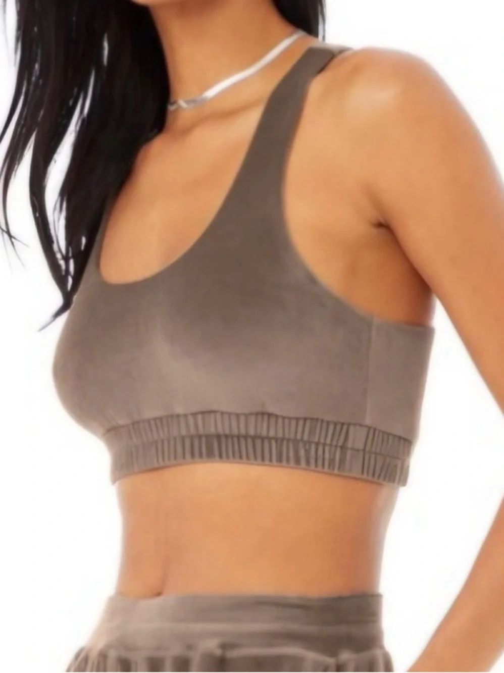 ALO Yoga Sports Bra Velour Glimmer Scoop Neck Cocoa Brown Sz L Racerback